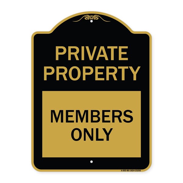 Signmission Designer Series Private Parking Members Only, Black & Gold Aluminum Sign, 18" x 24", BG-1824-23255 A-DES-BG-1824-23255 - main